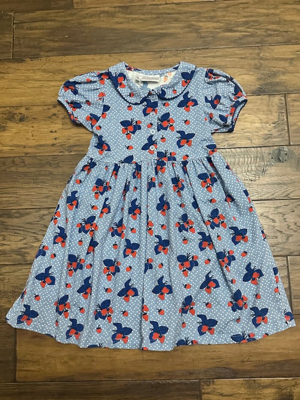 Rachel Riley Blue Strawberry Dress